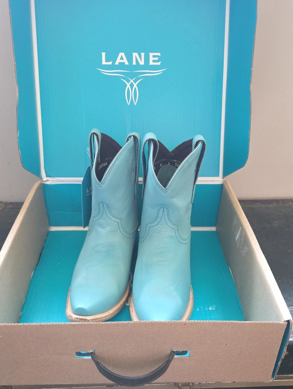 Lane Boots Turquoise Leather Western Ankle Boots